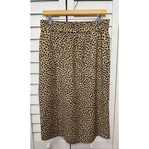 J. Crew Leopard Print Pull On Side Slit Midi Skirt Career Women's Size Small